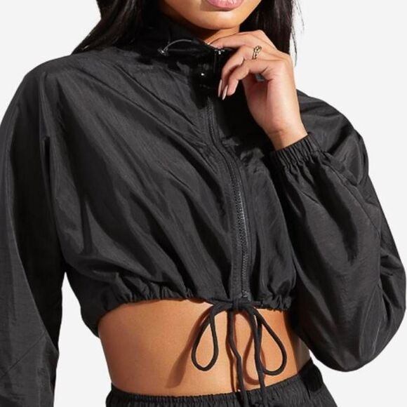 nylon NWT cropped track windbreaker jacket with a drawstring waist XXL - Picture 3 of 4